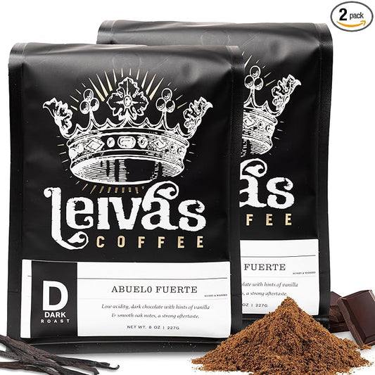 Leiva’s Dark Roast Ground Coffee (8 Oz) – Small Batch Roasted Guatemalan Beans – Abuelo Fuerte Coffee Grounds w/Chocolate & Caramel Notes – Dark Roast for Drip & French Press Brews (2 Pack)