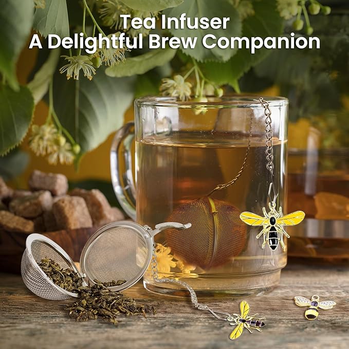 10 Pcs Mesh Tea Infuser,Stainless Steel Tea Ball Filters with Honey Bee Pendant Handmade Tea Steeper Strainer Tea Diffuser with Bee Charms for Loose Leaf Tea