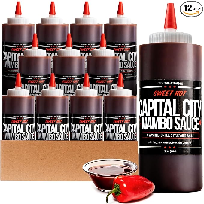 Capital City Mambo Sauce Sweet Hot, Washington DC Wing Sauces, Perfect Condiment for Wings Chicken Pork Beef Seafood Burgers Rice or Noodles, 12oz (12 pack)