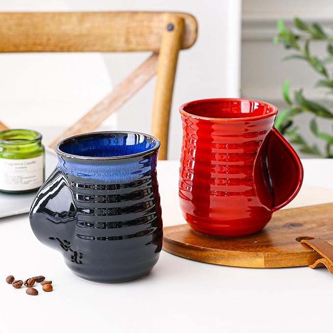 Mkour 21oz Large Ceramic Coffee Mugs, Handmade Tea Cups with Comfortable Handle for Office and Home, Microwave and Dishwasher Safe (Red)