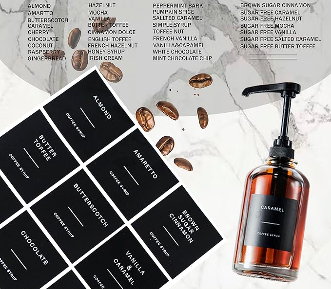 Coffee Syrup Dispenser for Coffee Bar, with 1/4oz Large Capacity Pump, Glass Syrup Pump Dispenser Bottle for Coffee Station, Coffee Bar Organizer, Black,16.9oz