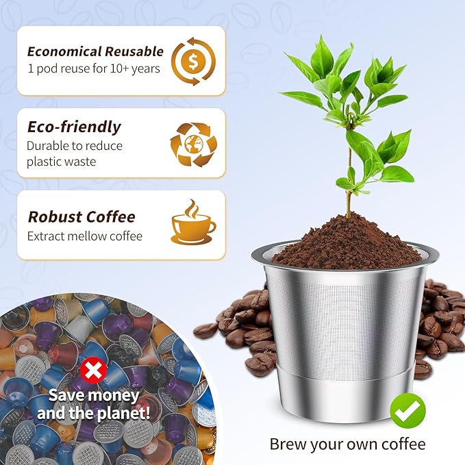 AANQQ Reusable K Cup Coffee Pods for Keurig 1.0: Stainless Steel Refillable K Cup - Reusable Coffee Filter for Keurig 1.0 Coffee Maker, Permanent, Eco-Friendly, BPA-Free