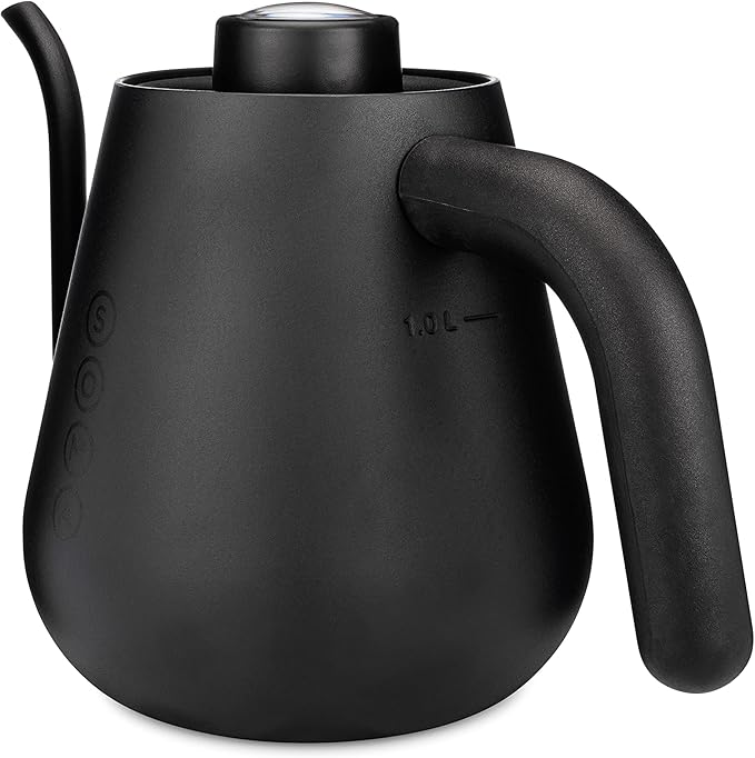 Soma Stainless Steel Gooseneck Coffee & Tea Kettle, Black, 1 Liter, Stovetop