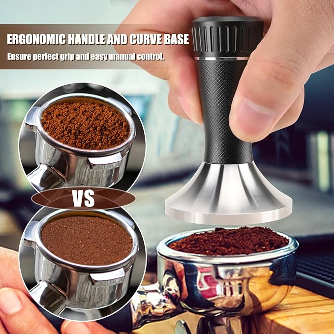 53mm Espresso Tamper, 2-in-1 Premium Barista Coffee Tamper & WDT Tool, Excellent Quality Curve Stainless Steel Base Tamper for Espresso Machine, Compatible with Breville Series 54mm Portafilter Baske