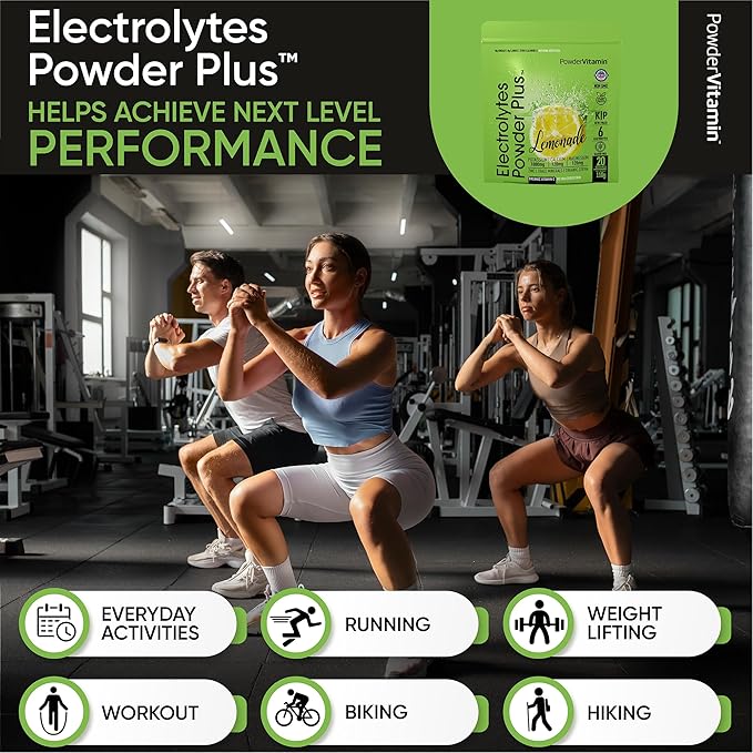 PowderVitamin Electrolytes Powder Plus (20 Servings) Lemonade Electrolyte Powder, No Maltodextrin, Keto,Sugar Free,Pink Himalayan Salt,1000mg Potassium,120mg Calcium,120mg Magnesium,Hydration Powder