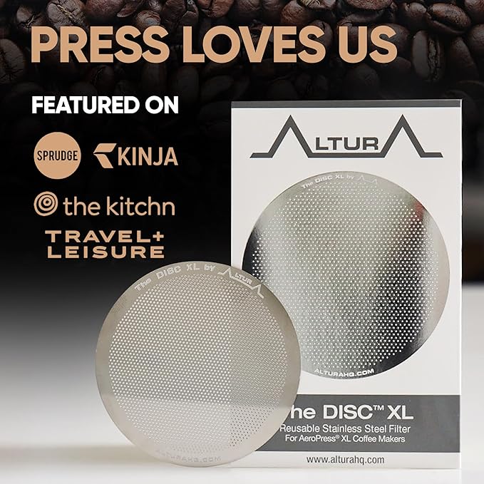 ALTURA The DISC XL Stainless Steel Filter for AeroPress Coffee Makers – Reusable Metal Filter Replacement for Rich Flavor, Travel, and Eco-Friendly Brewing