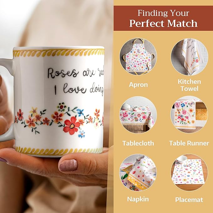Maison d' Hermine Coffee Mug with Handles Fine Bone China Mugs Pack of One Tea Cups for Hot Beverages Cappuccino Latte Home Office Perfect for Gift (Happy Florals - Sweety Roses Are Red, 15 Ounce)