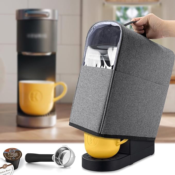 CURMIO Coffee Maker Dust Cover Compatible for Keurig K-Mini and K-Mini Plus, Coffee Making Machine Cover with Pockets for K Cup, Cover Only