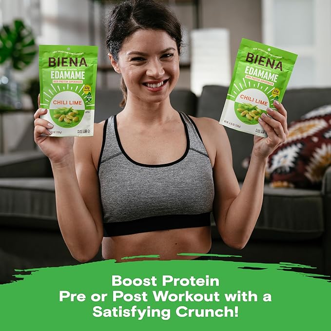 Biena Crispy Roasted Edamame Beans Snack – High Protein Snack for Adults & Kids, 12g-13g Protein per Serving - Made with Avocado Oil – Vegan, Low Carb, Gluten-Free – 3-Pack 4.75oz, Chili Lime