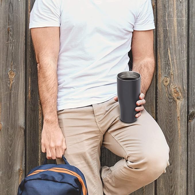 DISCOUNT PROMOS Stainless Steel Grip Travel Mugs 27 oz. Set of 10, Bulk Pack - Perfect for Coffee, Soda, Other Hot & Cold Beverages - Smoke