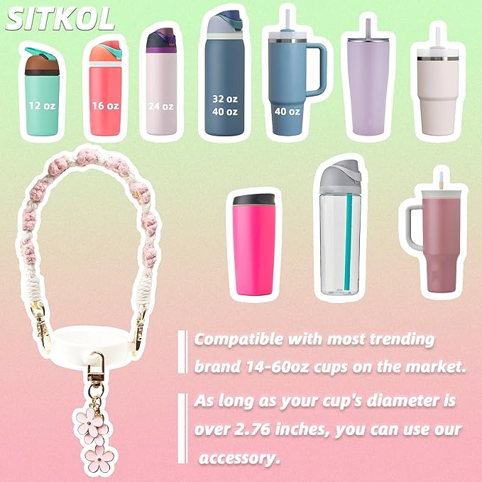 Handle Strap and Charm Set for Owala Water Bottle 24 oz, 32 oz, 40 oz, Owala Kids, Owala Coffee Tumbler, Owala FreeSip – Includes Handle Strap, for Owala Accessories & Stanley Cup Accessories