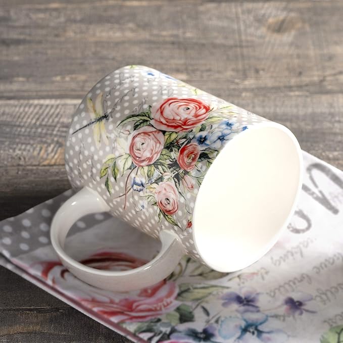 Maison d' Hermine Coffee Mug with Handles Fine Bone China Mugs Pack of One Tea Cups for Hot Beverages Cappuccino Latte Home Restaurant Office Perfect for Gift (Champ De Mars - Dotty, 15 Ounce)