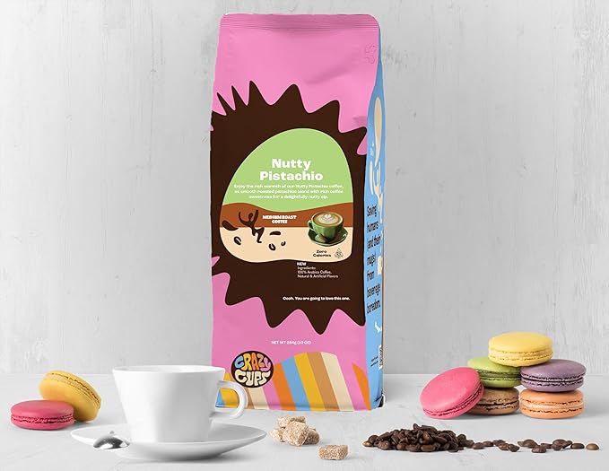 Crazy Cups Flavored Ground Coffee, Pistachio Coffee in 10 oz Bag, For Brewing Hot or Iced
