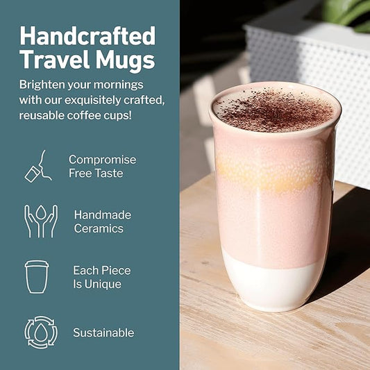 NOVA CERAMICS Travel Mug On the Go Coffee Mug Microwave & Dishwasher Safe Green Tumbler - Gifts For Women Men 16oz Afterglow