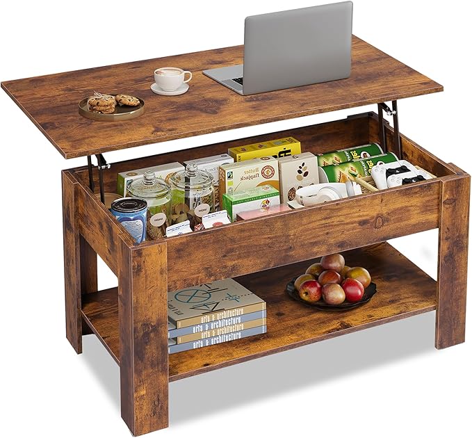 WLIVE Coffee Table, 39" Lift Top Coffee Table with Hidden Compartment, Storage Shelf and Lifting Top for Home Living Room, Office and Reception Room, Brown