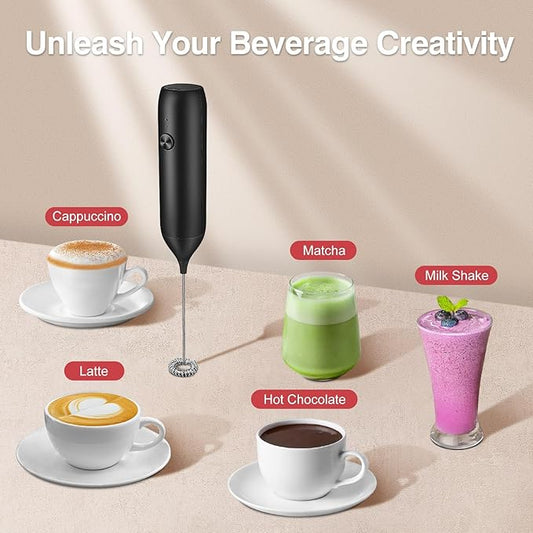 Milk Frother Handheld Rechargeable, Frother Wand and Drink Mixer for Coffee, Electric Whisk and Stirrer for Latte, Cappuccino, Matcha, Hot Chocolate, Protein Powder
