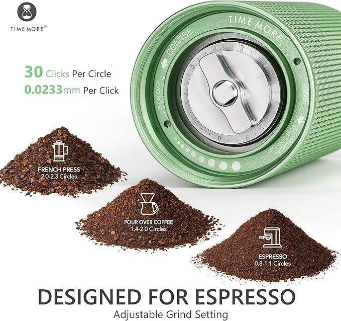 TIMEMORE Chestnut C3 ESP Pro Hand Coffee Grinder, Stainless Steel S2C Conical Burr Manual Coffee Grinder with Foldable Handle, Adjustable Grind Setting for Espresso to French Press - Green