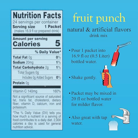 4C Powder Drink Mix Packets, Fruit Punch 1 Pack, 24 Count, Singles Stix On the Go, Refreshing Sugar Free Water Flavorings