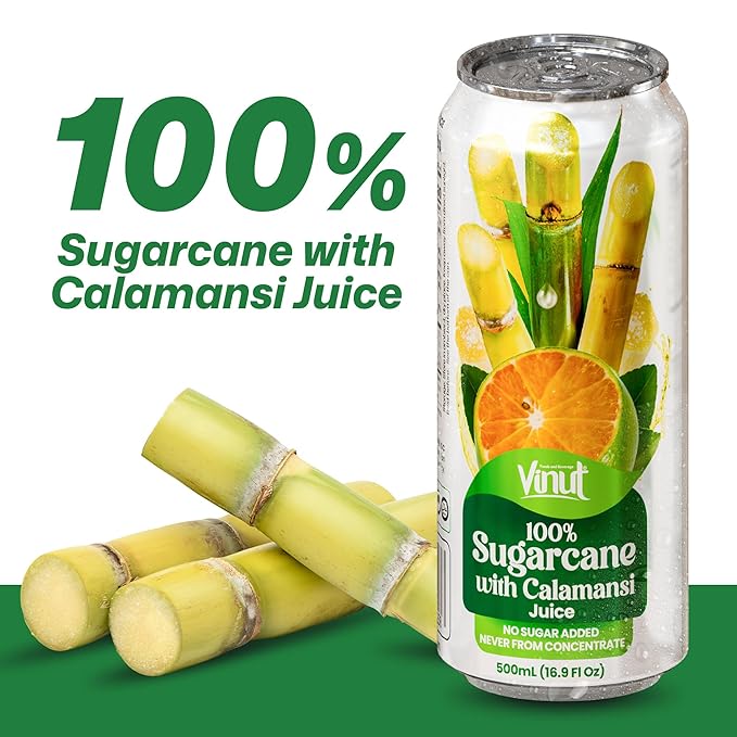 VINUT 100% Sugarcane with Calamansi Juice, No Added Sugar, Not From Concentrate, 16.9 fl oz (500 mL) Can, Pack of 12