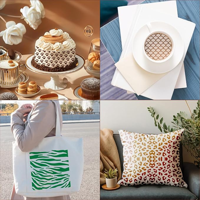25 Pcs Cookie Stencils for Royal Icing Animal Skin Print Baking Stencil, Reusable Leopard Cheetah Cow Snake Skin Template Stencil for Cake Baking DIY Craft Painting, 6 x 6 Inch