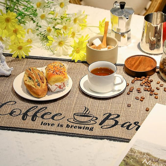 Cunhill 2 Pieces Coffee Bar Mat,Coffee Bar Accessories 20 x 14 Inch Coffee Bar Decoration Coffee Placemats for Coffee Machine, Coffee Bar, Countertops,Coffee Station Accessories(First Coffee)
