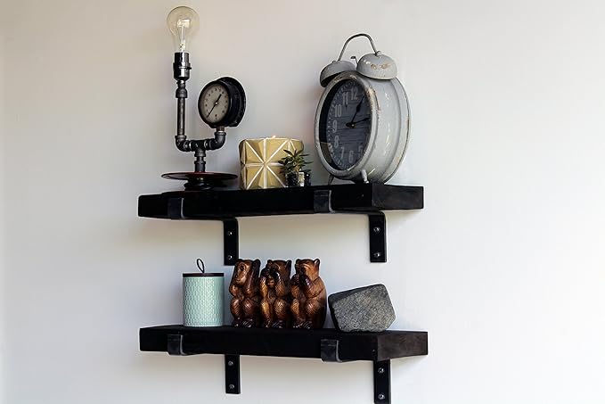 Urban Legacy Accent Shelves | Reclaimed Barn Plank | Set of 2 with Full Brackets (Coffee Bean 18"x 7"x 2")