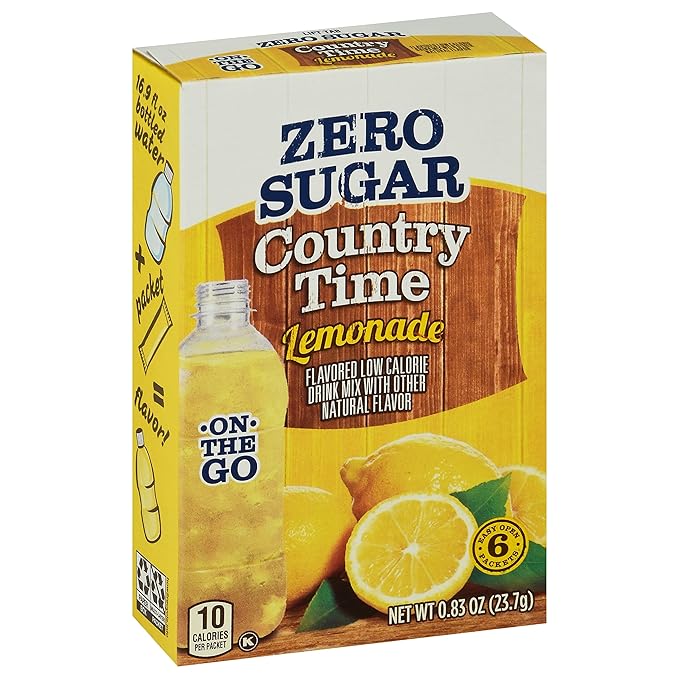 Country Time Zero Sugar Lemonade Naturally Flavored Powdered Drink Mix, 6 ct On-the-Go Packets