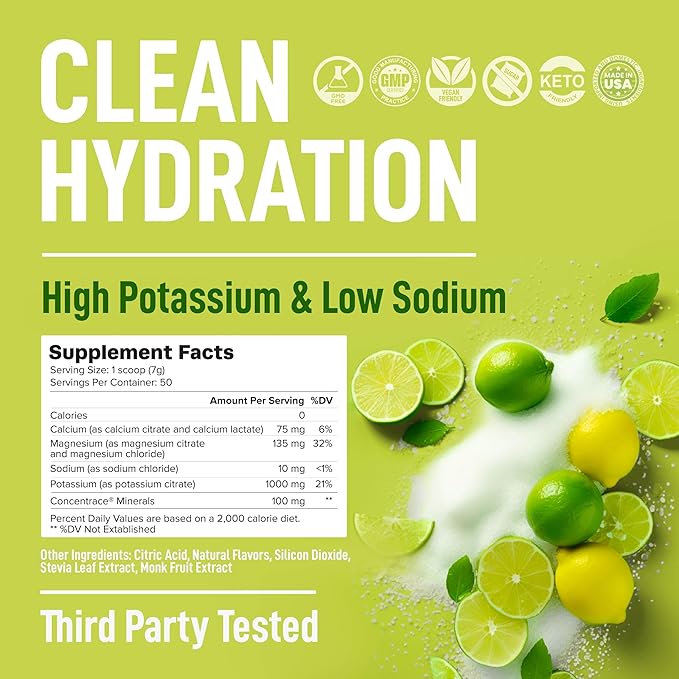 Keppi Electrolytes Powder – Lemon Lime Flavor 50 Servings – No Sugar Hydration Supplement with Potassium, Magnesium, Sodium – Keto, Vegan, Fasting-Friendly, Zero Calorie Electrolyte Drink