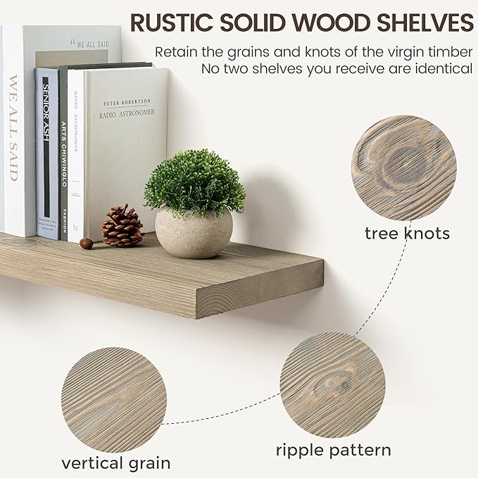 Marsmiles 72 Inch Floating Shelf | 9.3 Inch Deep Grey Wood Wall Shelf Set of 1 | Rustic Reclaimed Wood Shelves for Room Wall | Farmhouse Floating Shelves for Living Room Bathroom