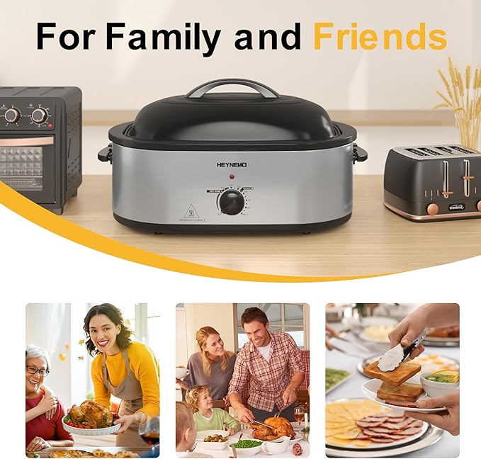 Roaster Oven 22 Quart Electric, Turkey Roaster with Self-Basting Lid Design, Large Stainless Steel Electric Turkey Roaster Oven Fits Turkeys Up to 26LB