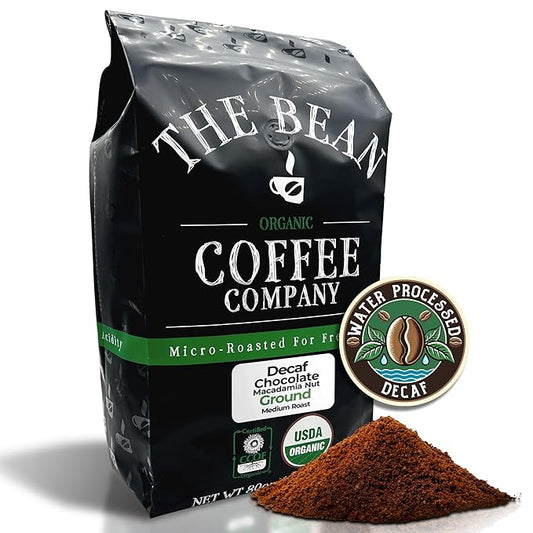 The Bean Organic Coffee Company Water Processed DECAF Chocolate Macadamia Nut, Medium Roast, Ground Coffee, 5-Pound Bag, Café Molido Tostado Orgánico descafeinado