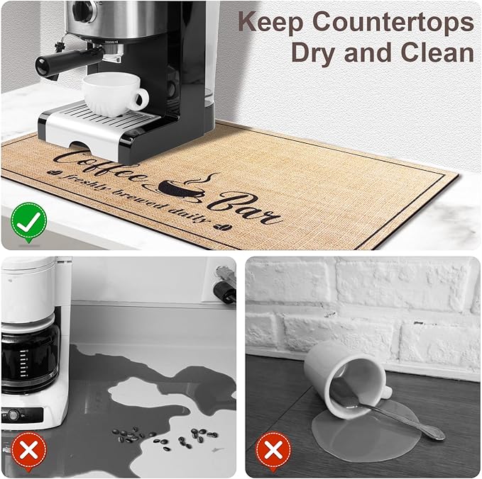 Absorbent Coffee Mat, Fashion Dish Drying Mat for Kitchen Counter Coffee Bar Accessories Espresso Machine Dish Rack 12" x 20" Beige