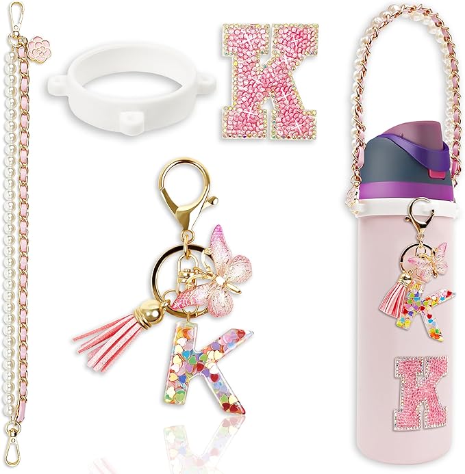 Letter Handle Strap Accessories with Cute Initial Charm Compatible with Owala Water Bottle 24oz 32oz 40oz Owala Kids