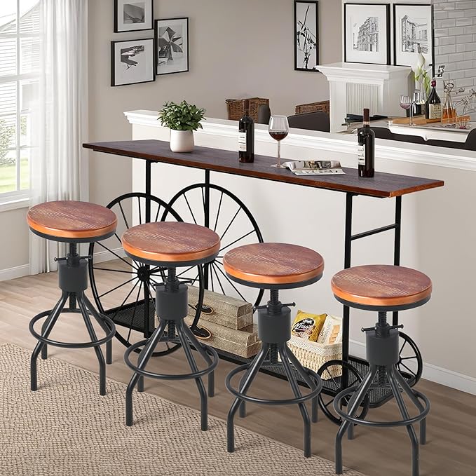 Vintage Industrial Console Table with Wagon Wheel Design, Rustic Wood Top with Metal Frame, 59.1 x 15.75 x 32.28 Inches, Storage Shelf Sofa Table