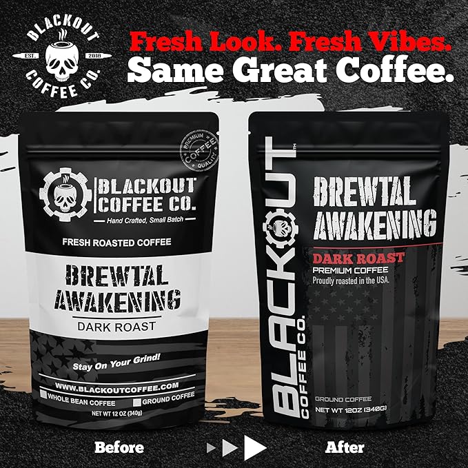 Blackout Coffee Brewtal Awakening Ground Coffee – Dark Roast, Bold Flavor – Freshly Roasted 12oz Bag