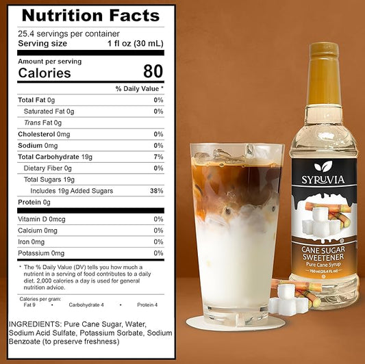 Syruvia Coffee Syrup, Cane Sugar Sweetener Flavored Syrup for Drinks, Lattes, and Desserts – 25.4 fl oz