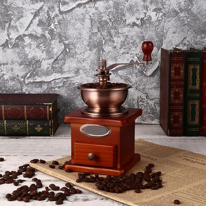 RUNROTOO Manual Coffee Grinder Hand Bean Grinder Premium Wood, Ceramic Core, and Iron Handle for Large Capacity and Travel