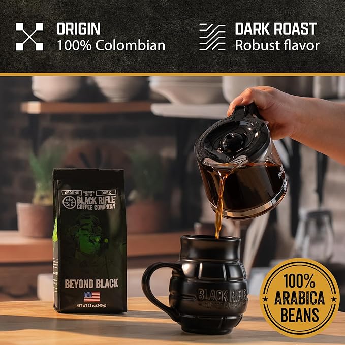 Black Rifle Coffee Company Beyond Black, 5 lb Bag, Ground Coffee Dark Roast - Roasted Blend Made from Arabica Beans - Colombian & Brazilian Beans - Veteran Founded & American Made