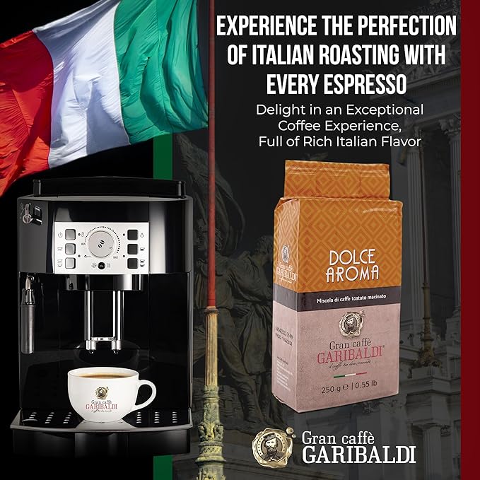 Gran Caffè Garibaldi Ground Espresso Coffee – Finely Ground for Espresso Machines & Cafe Brews – Premium Arabica Blend, Rich & Smooth Roast – Italian Roasted Coffee, 250g (Dolce Aroma)