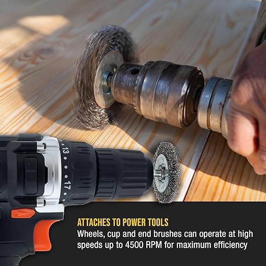Dura-Gold 6-Piece Abrasive Wire Wheel and Cup Brush Set, 1/4" Drill Shank, Carbon Steel Bristles - 1 Cup & 5 Wheel Brushes - Surface Prep Grinding, Stripping Metal, Clean Remove Rust Corrosion, Paint