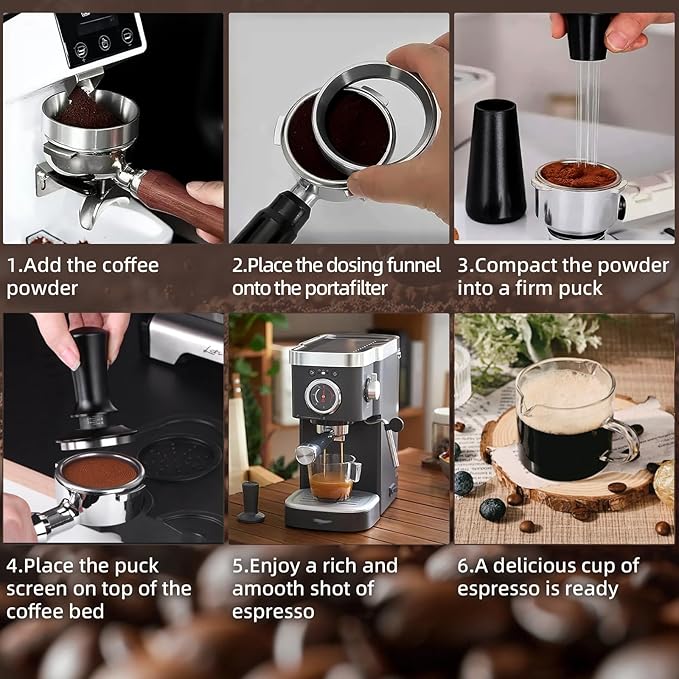 51mm Espresso Accessories Kit - 51mm Tamper and Espresso Cups Set of 2 - WDT Tool Dosing Funnel Silicone Mat Espresso Machine Accessories Distribution Tool - Suitable for 51mm bottomless portafilter