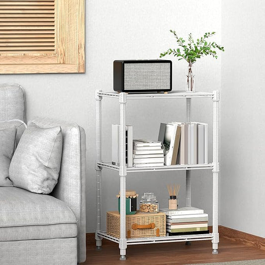M MZG 450 lbs Wire Storage Shelving 3-Tier Utility Shelving Unit Steel Organizer Wire Rack for Home,Kitchen,Office,White (11.8" D x 17.7" W x 26.4" H)