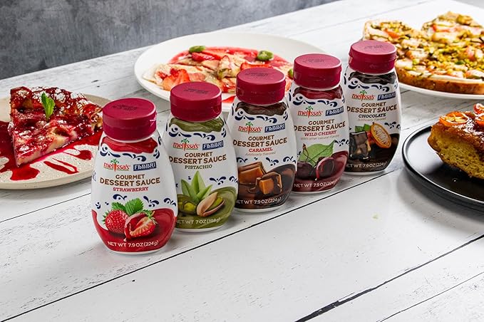Fabbri Gourmet Dessert Sauces, Variety Pack of Strawberry, Wild Cherry, Pistachio, Chocolate, and Caramel flavors, Flavoring sauce for Ice Cream, Desserts and hot and cold Beverages, Made in Italy, 7.9oz bottles