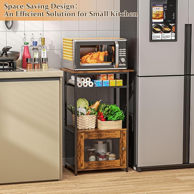 X-cosrack 3 Tier Kitchen Cart with Storage, Microwave Carts with Adjustable Feet, 3-Tier Coffee Cart Station，Kitchen Storage Rack for Entryway, Living Room