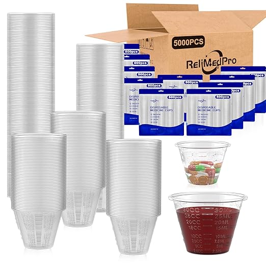 ReliMedPro disposable medicine cups graduated, bulk pack of 5000, 1 oz (30ml) small plastic measuring cup for liquid medication, paint, epoxy, pill and resin