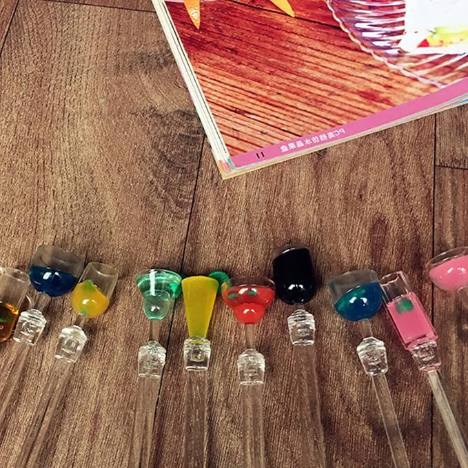 Swizzle Sticks Colorful Clear Beverage Stirrers 9.05" Drink Stirrer Cocktail Stirrer Clear Shafts Cocktail Drink Stirrers for Bars Cafes Restaurants Home Use 10 Pieces