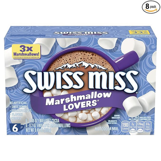Swiss Miss Marshmallow Lovers Hot Cocoa Mix, Hot Cocoa Bar Supplies, 1.38 oz., 6-Count Envelopes (8 Boxes)