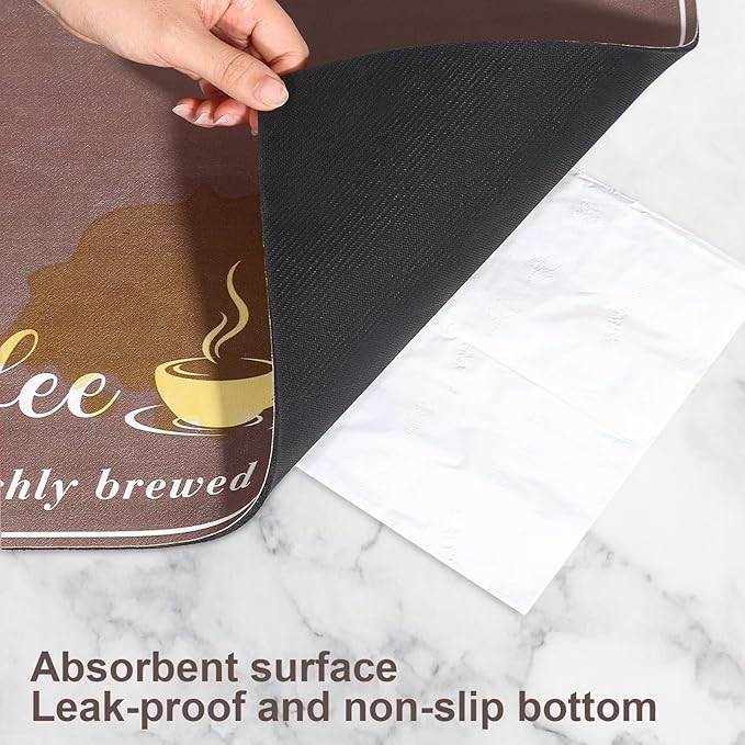 Absorbent Coffee Mat, Fashion Dish Drying Mat for Kitchen Counter Coffee Bar Accessories Espresso Machine Dish Rack 16" x 24" Brown