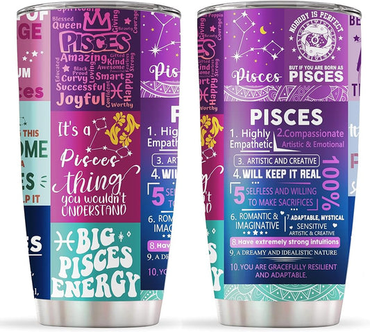 Pisces Gifts for Women: Zodiac Pisces Cup, Astrology Gothic Witchy Gifts Constellation Insulated Tumbler With Lid Coffee Mug 20 OZ