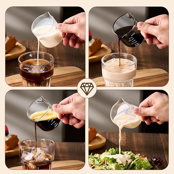 Espresso Cups Set of 2 with Handle, 2.5 OZ Double Spout Espresso Shot Cups Glass Measuring Cup with Dual Scale, Espresso Shot Glass with V-Shaped Mouth, Espresso Accessories
